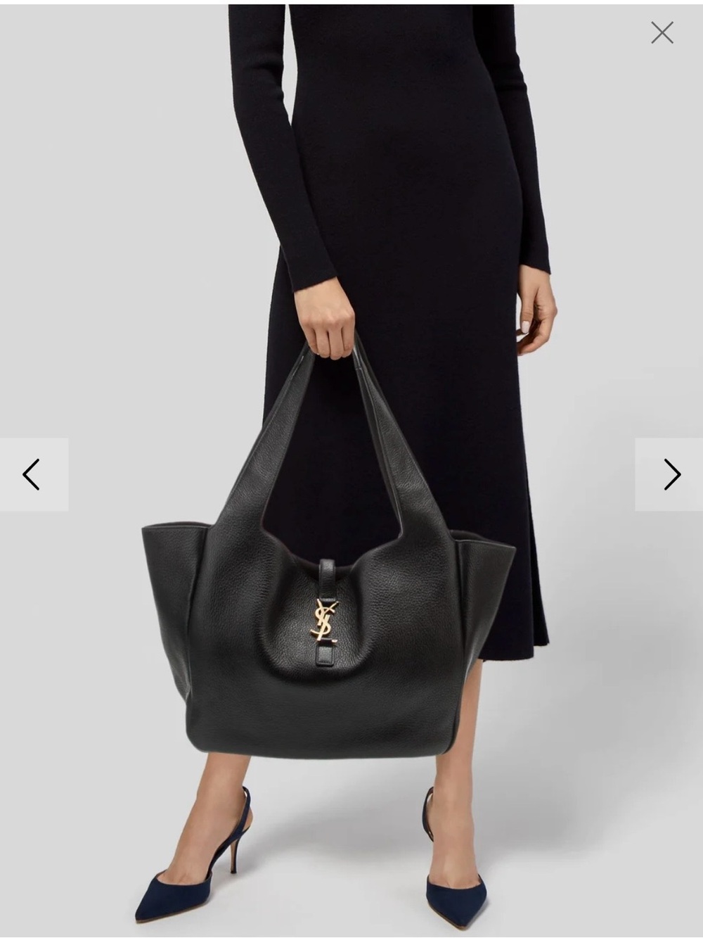 Yves Saint Laurent style Black Pebbled Leather Tote with Gold YSL Logo - Picture 9 of 9